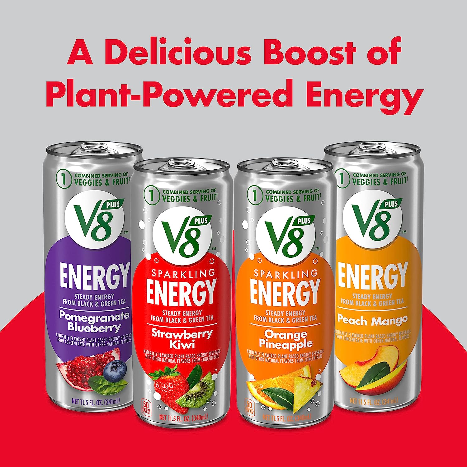 V8 +SPARKLING ENERGY Strawberry Kiwi Energy Drink， Made With Real Vegetable And Fruit Juices， 11.5 FL OZ Can (Pack Of 12) - Image 7
